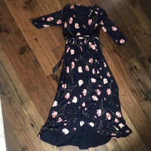 Small, maternity, navy maxi dress with pink floral